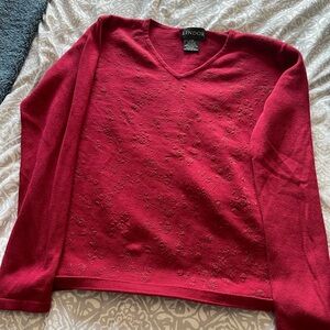 Women's Elegant Red V-Neck Sweater